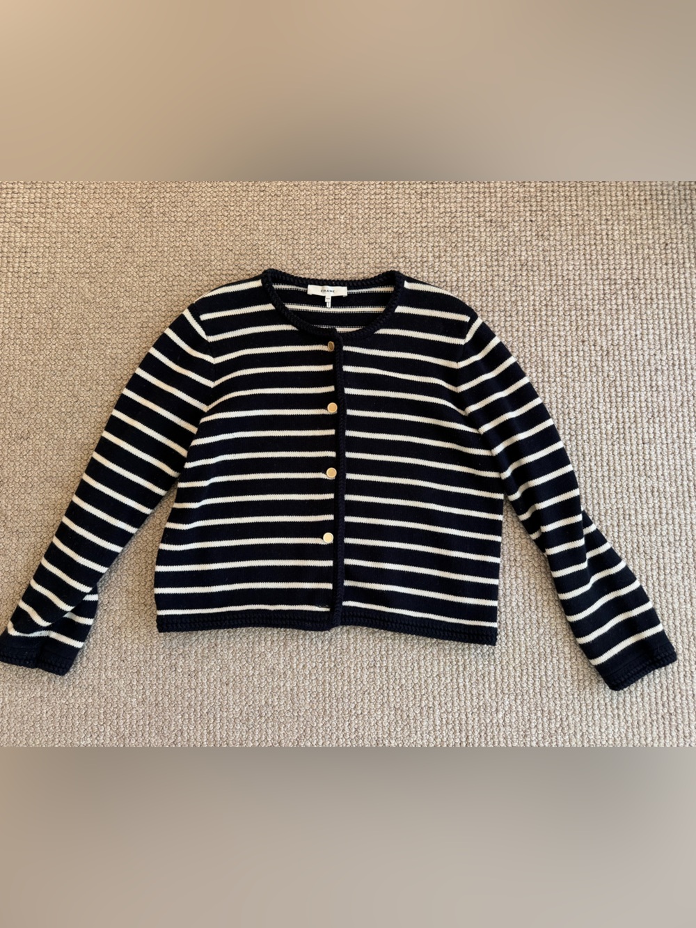 Frame Denim black & White Striped Button-Front Cardigan